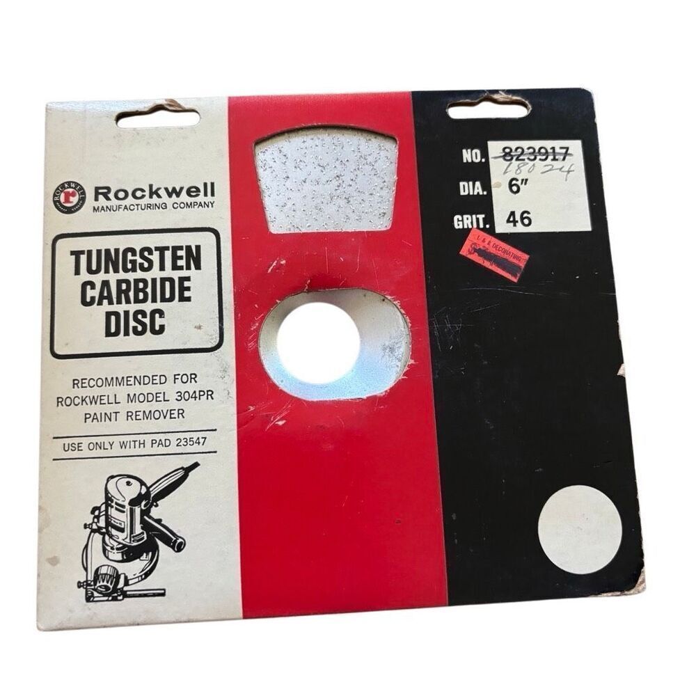 Rockwell Tungsten Carbide 6”  Diameter 46 Grit Disc No. 823917 NOS